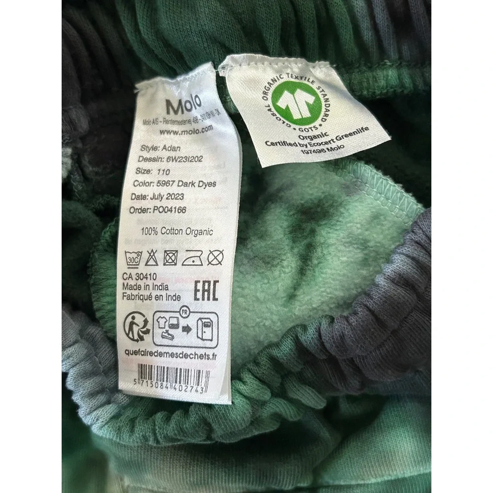 EUC Molo Adan Jogger & Hoodie Green Tie Dye Organic Cotton Set 110 US 5Y